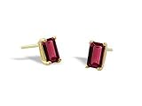 14K Yellow Gold Emerald-cut Created Ruby Stud Earrings