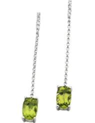 Pair 08.00X05.00/.08 CT TW 14K White Gold Genuine Peridot And Diamond Earrings