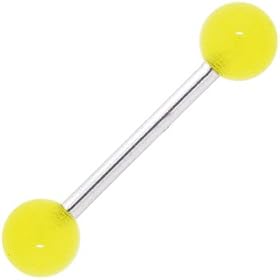 Yellow GLOW in the DARK Barbell Tongue Ring by 