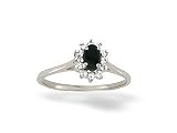 14K White Gold Genuine Oval Black Onyx and Diamond Ring