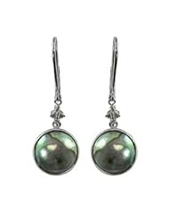 Sterling silver 10mm Pacific Blue mobe and diamond (.117ctw) earrings.