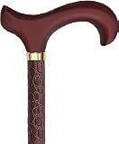 Faux Brown Leather Adjustable Cane with Derby Handle