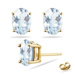 7x5 mm Oval Aquamarine Stud Earrings in 14K Yellow Gold