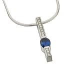 0.12 Ct.T.W. Round Brilliant Cut Diamonds, Round Cut Blue Sapphire, 14K White Gold. Chatham Created Blue Sapphire & Diamond Pendant with Chain