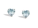 14K White Gold Genuine Heart Aquamarine Stud Earrings