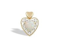 14K Yellow Gold Genuine Heart Opal and Diamond Pendant