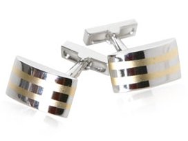 Beveled Gold and Silver Bar Cufflinks with Presentation Box