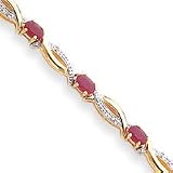 14k Ruby and Diamond Bracelet - 7 Inch - Lobster Claw