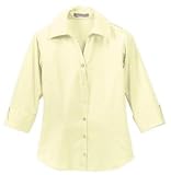 NEW Port Authority - Ladies 3/4 Sleeve Open Neck Blouse Pale Yellow-M