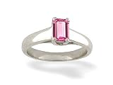 14K White Gold Emerald-cut Created Pink Sapphire Solitaire Ring