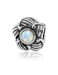 Sterling Silver Celtic Rose of Sharon with Lab White Opal, Best Gift, Fits Pandora Bracelet
