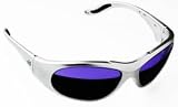 SPECIAL SPLIT LENS SPECTACLES - TOP 1/3 ACE - BOTTOM 2/3 GREEN ACE - GREEN ACE SHADE #5 - IN SILVER PLASTIC WRAP AROUND FRAME STYLE.