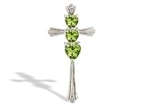 14K White Gold Genuine Heart Peridot and Diamond Cross Pendant