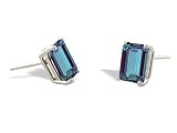 14K White Gold Emerald-cut Created Alexandrite Stud Earrings