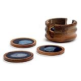 Blue agate and cedar coasters, 'Sky High' (set of 6)