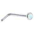 Solid 14KT White Gold 2mm Synthetic Opal L-Shaped Nose Ring - 20 Gauge