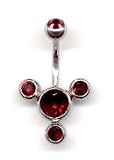 Double Jeweled Tri-Star navel bar in Siam 14 gauge by 3/8