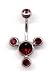 Double Jeweled Tri-Star navel bar in Siam 14 gauge by 3/8