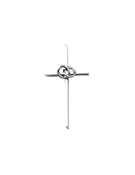 Sterling Silver Polished Stick Cross Pendant Necklace with Interlocked Rings, 18"
