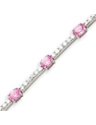Sterling Silver 7 Inch Pink And Clear CZ Bracelet - 7 Inch