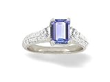 14K White Gold Genuine Emerald-cut Tanzanite and Diamond Ring
