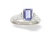 14K White Gold Genuine Emerald-cut Tanzanite and Diamond Ring