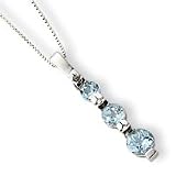 Sterling Silver Three Stone Blue Topaz Necklace - 18 Inch