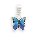 Blue Butterfly Sterling Childrens Pendant Necklace - Chain Included