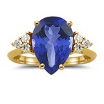 0.18 Cts Diamond & 4.00 Cts Tanzanite Ring in 14K Yellow Gold