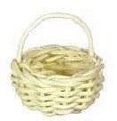 Dollhouse Miniature White Wicker Basket with Handle