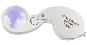 CostMad ® Jewellers Jeweler Pocket Loupe 40 x 25 mm Magnifier Magnifying Glass Eye Lens Pieces with Illuminated LED Light and free Case Chrome Finish