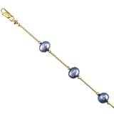 14K Yellow Gold Black Cultured Pearl Bracelet - B00011TBPI