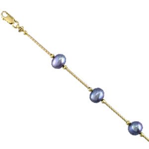 14K Yellow Gold Black Cultured Pearl Bracelet