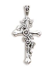 CleverSilvers Cross With Floral/Vine Design Pendant