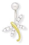 Rhodium Plated Sterling Silver/14K Gold Plated CZ Dragonfly Navel Ring
