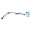 Solid 14KT White Gold 2mm Light Blue Synthetic Opal L-Shaped Nose Ring - 18 Gauge