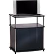 Three Tier TV Stand with Glass Doors in Black and Chrome Finish