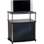 Three Tier TV Stand with Glass Doors in Black and Chrome Finish