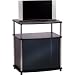Three Tier TV Stand with Glass Doors in Black and Chrome Finish