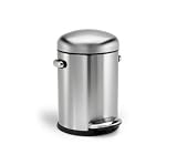 simplehuman Round Retro Step Trash Can, Fingerprint-Proof Brushed Stainless Steel, 3 Liters /.80 Gallons