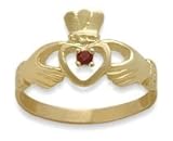 Ladies 10 Karat Yellow Gold Ruby Claddagh Ring