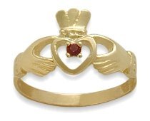 Ladies 10 Karat Yellow Gold Ruby Claddagh Ring