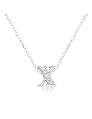 Alexander James White Gold Rhodium Plated Micro Pave Cubic Zirconia X Initial Pendant with Lobster Clasp set in Silvertone All pendants come with 16 Inch chain.
