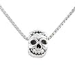 Skull Bead Slide Pendant in Sterling Silver on a 16" Rhodium Box Chain, #8196