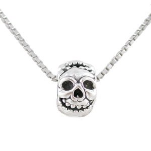 Skull Bead Slide Pendant in Sterling Silver on a 16" Rhodium Box Chain, #8196