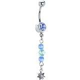 Flower Bead Dangle Solar Blue Gem Belly Button Ring