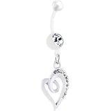 BIOPLAST White SWIRL GEM HEART Dangle Belly Ring