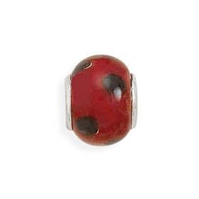Story Bead Slide-on Charm Sterling Silver Red Black Dots Glass Bead