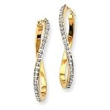14k Diamond Fascination Oval Twist Hinged Hoop Earrings - JewelryWeb