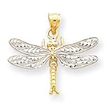 14k Two-Tone Dragonfly Pendant - Measures 24x27mm - JewelryWeb